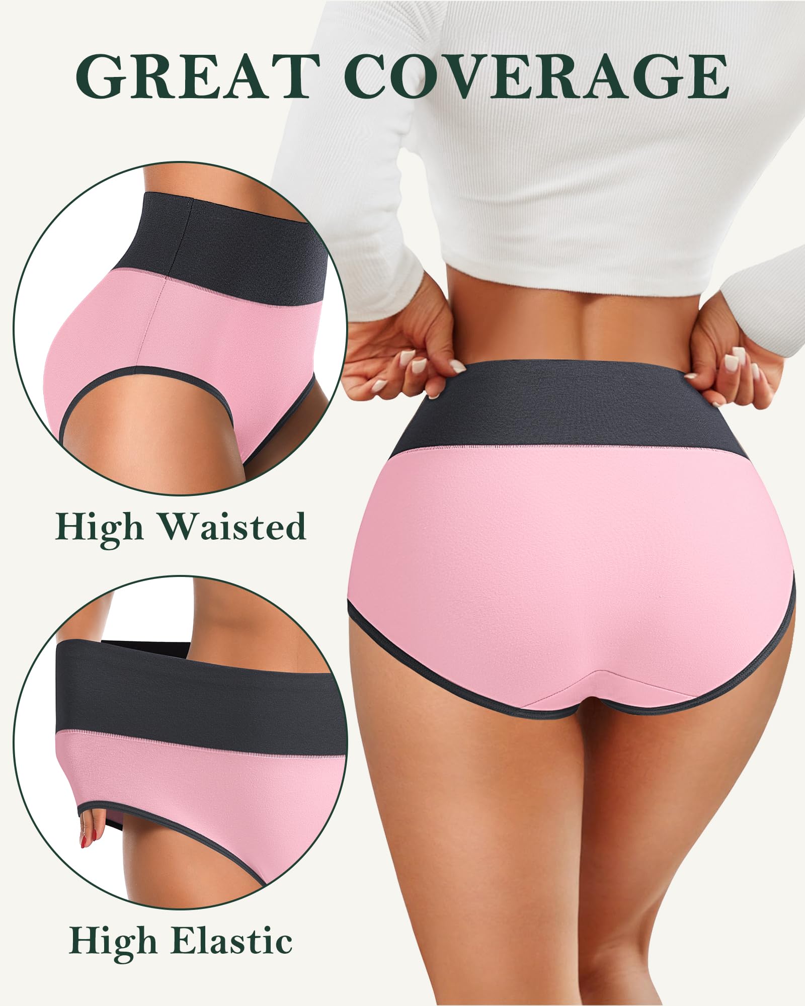 ASIMOON Tummy Control High Waisted Underwear for Women Cotton Plus Size Full Coverage Panties Ladies Briefs