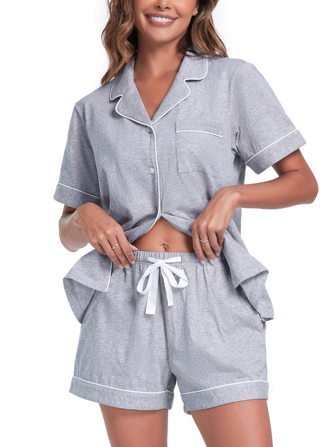 EA'S SECRET Womens Pajamas Set 100% Cotton Soft Short Sleeve Sleepwear Button Down Nightwear Summer Pj Sets S-XXL