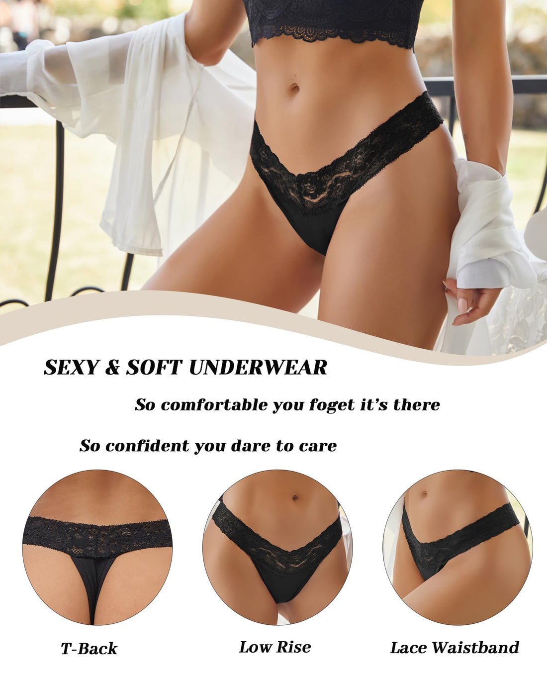 READY TO LOVE Cotton Underwear for Women Lace Sexy Soft Thongs Low Rise T-Back Lingerie Stretchy Ladies Panties