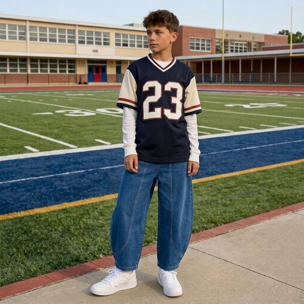 Baggy Jeans for Boys Cargo Jeans, Mid Rise Elastic Waist Multi-Pockets Denim Pants School Streetwear Size 8-12