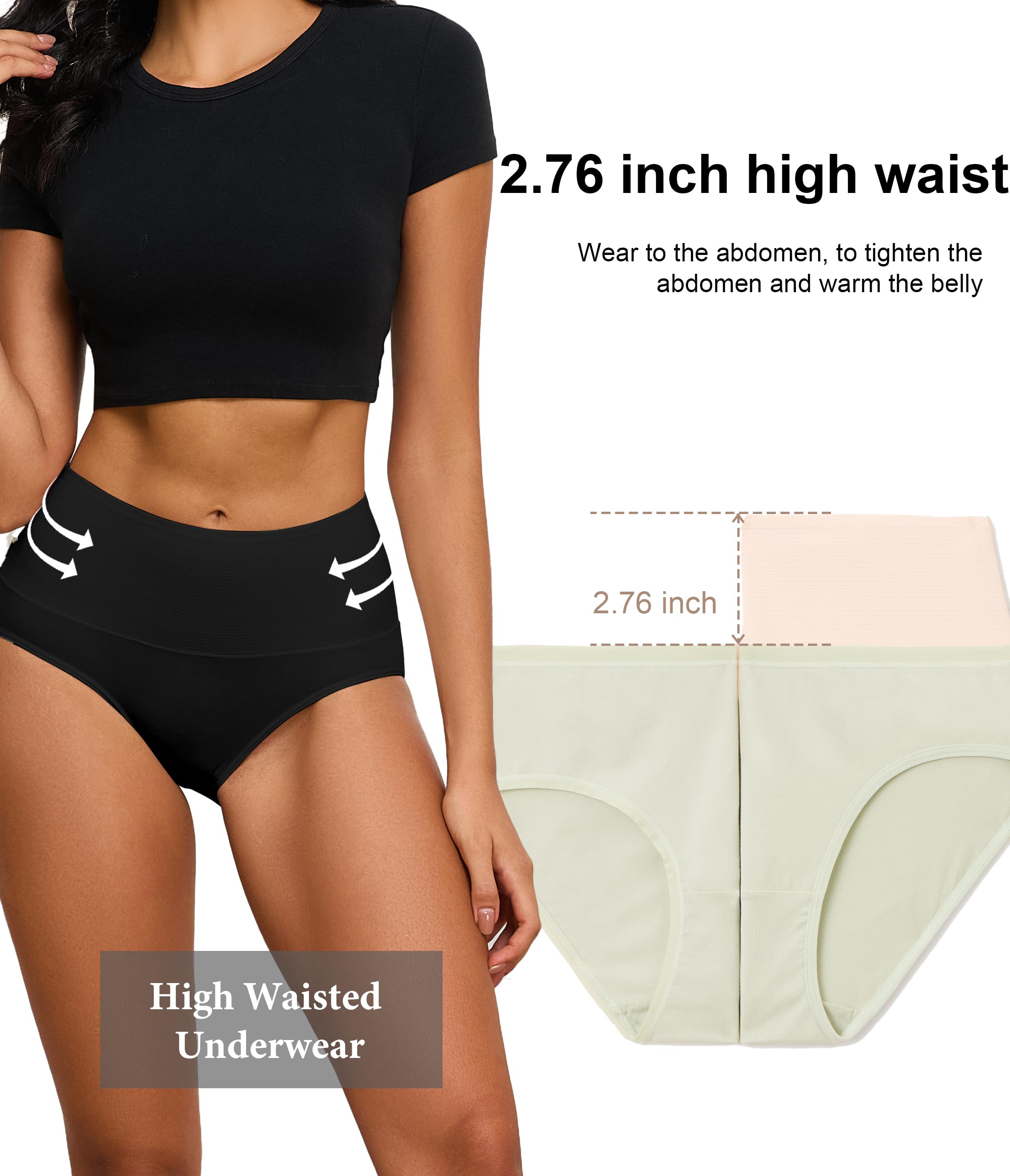 ANLIQI Women's Modal Underwear High Waisted Full Coverage Briefs Soft Stretch Breathable Ladies Hipster Panties Multipack