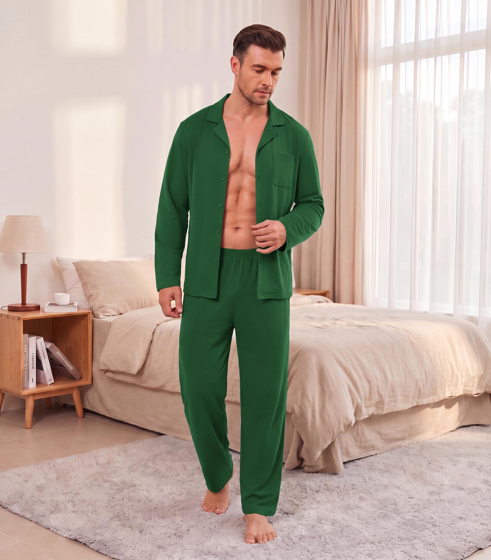 Ekouaer Mens Pajamas Set Long Sleeve Button Down Pjs Long Pants with Pocket