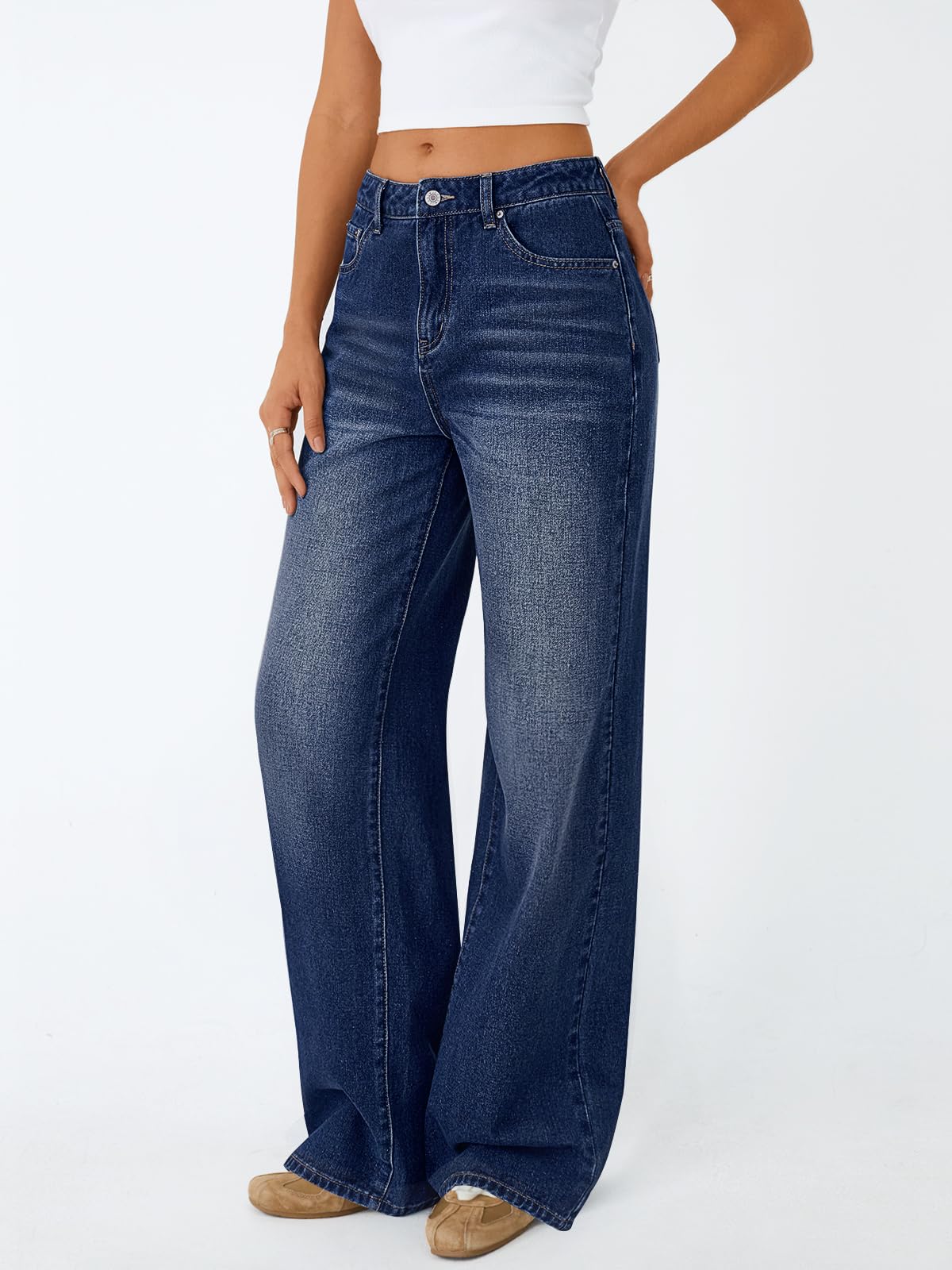 Trendy Queen Women High Waisted Straight Wide Leg Jeans Stretch Baggy Pants | High Rise Denim, Relaxed Fit Trousers, Retro Y2K Aesthetic, Streetwear Style, Long Straight Leg Pants