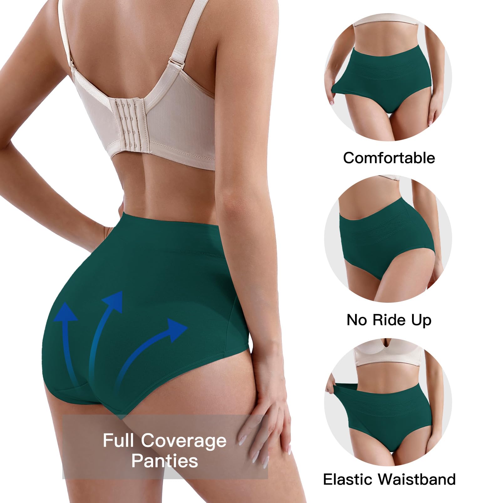 Women's Underwear Cotton Tummy Control High Waisted Underwear Soft Breathable Full Coverage Panties Multipack