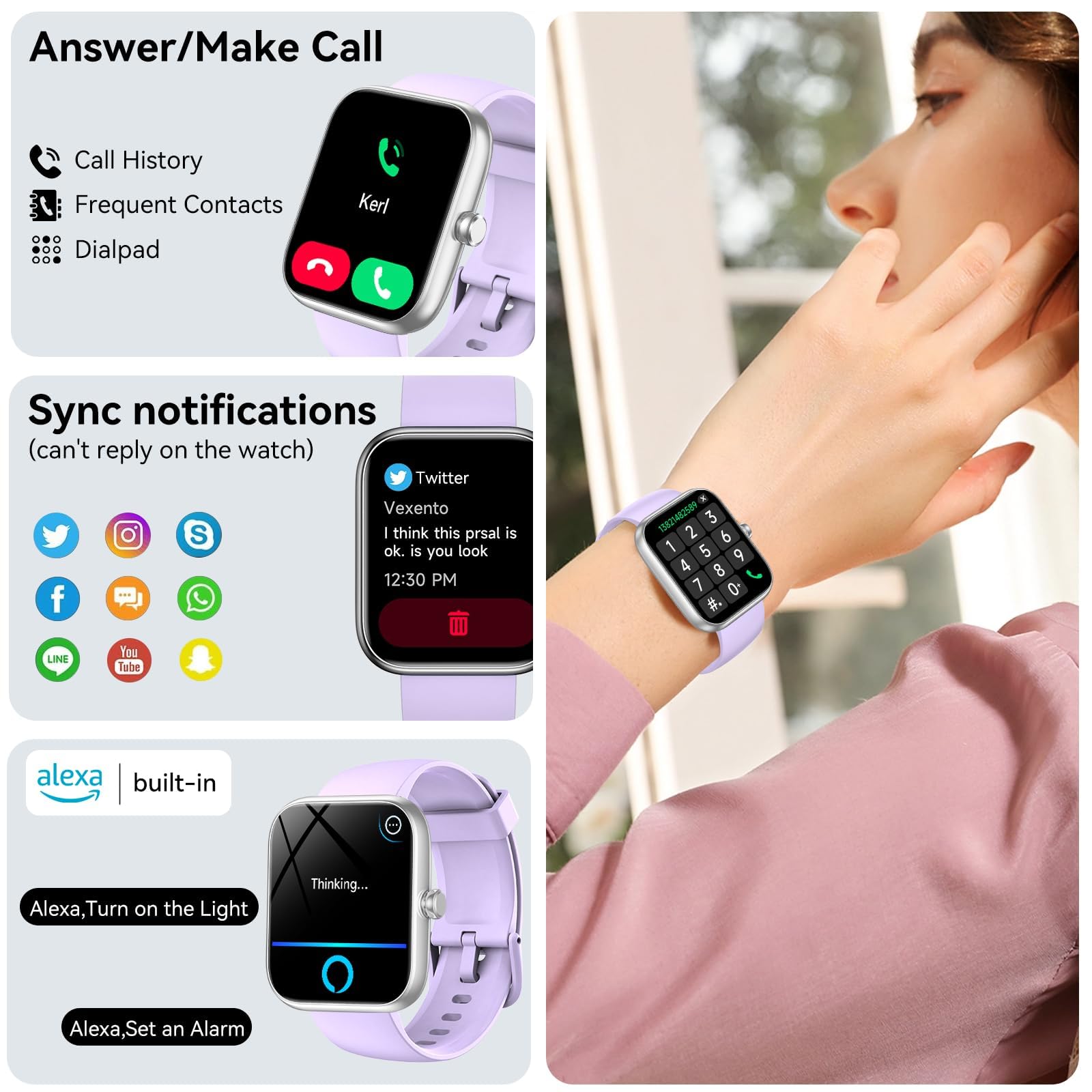 Smart Watch with Alexa Built-in, 1.83" HD Health Fitness Tracker, Bluetooth Calls/Notifications, 120+ Sports Modes, 24/7 Heart Rate/Sleep Tracking, IP68 Waterproof for iPhone and Android (Black)