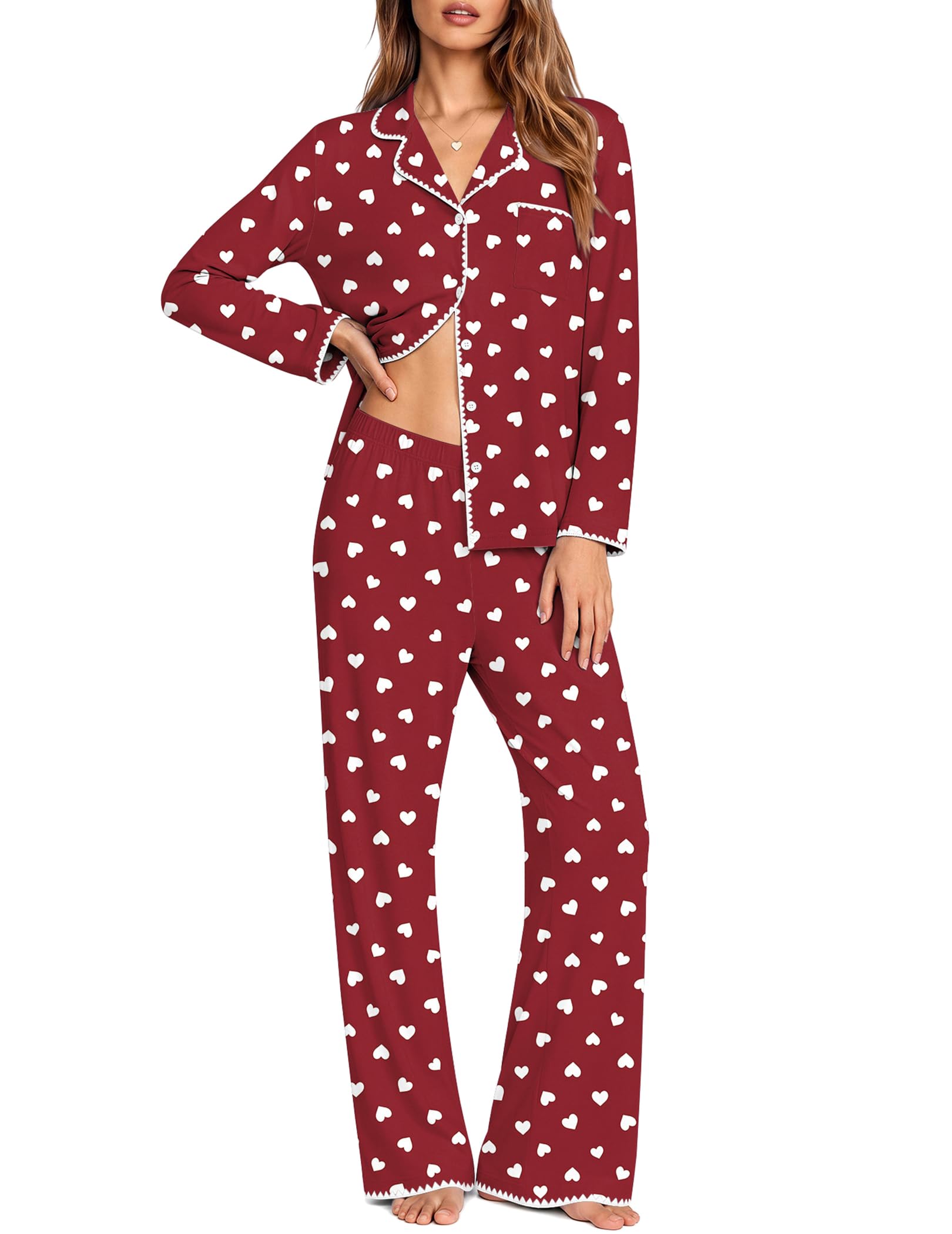 Ekouaer Pajamas for Women Set Long Sleeve Lounge Set Soft Button Down Pjs