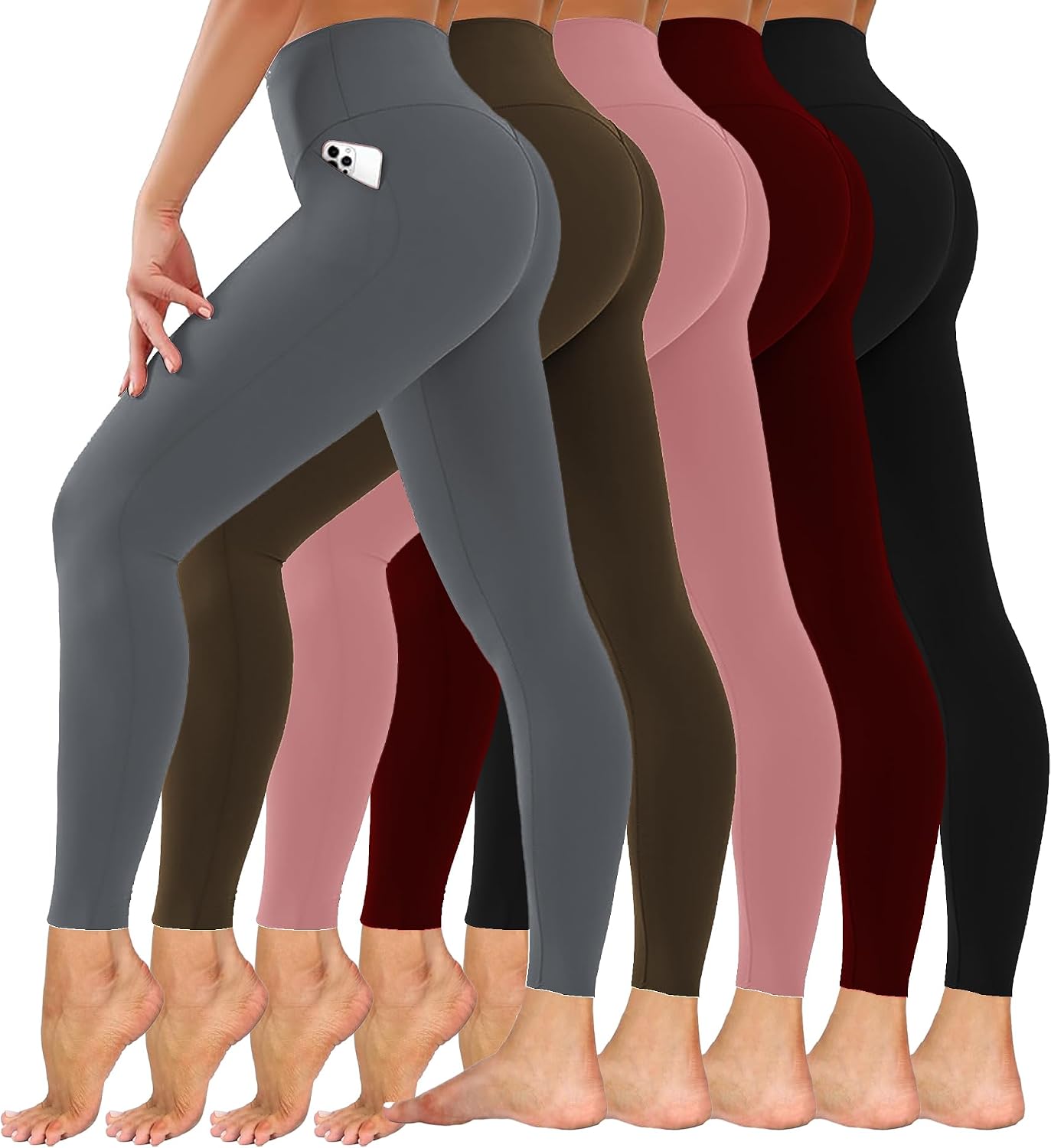 Diravo 5 Pack Women's Leggings with Pockets/no Pocket, High Waisted Workout & Yoga Pants