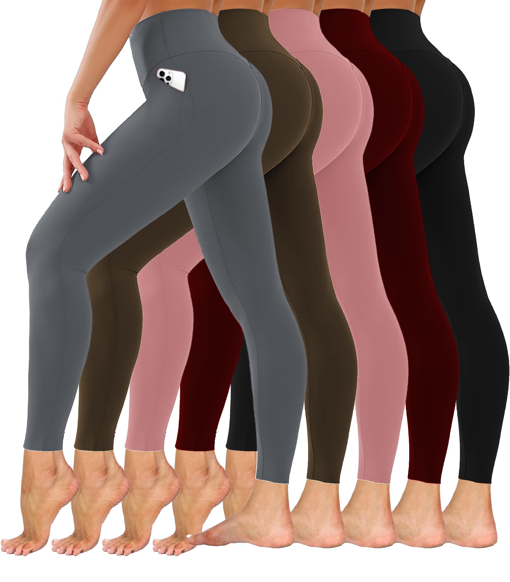 Diravo 5 Pack Women's Leggings with Pockets/no Pocket, High Waisted Workout & Yoga Pants