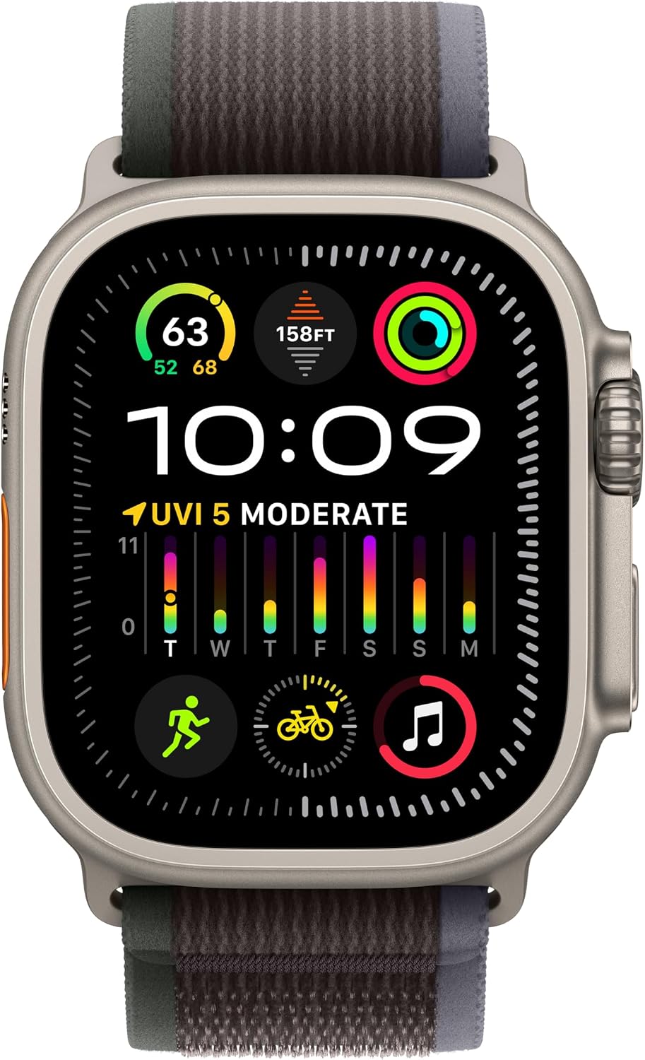 Apple Watch Ultra 2 [GPS + Cellular 49mm] Smartwatch with Rugged Titanium Case & Blue/Black Trail Loop S/M. Fitness Tracker, Precision GPS, Action Button, Extra-Long Battery Life