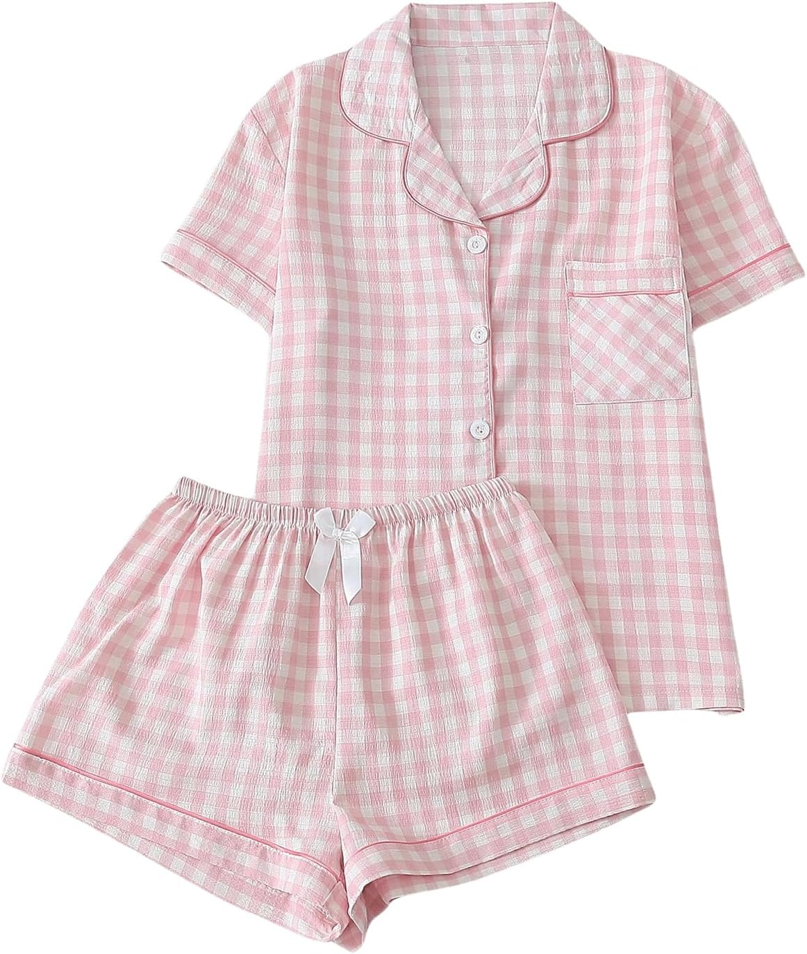 Verdusa Pajamas Sets 2 Piece Gingham Cute Button Down Shirts with Shorts