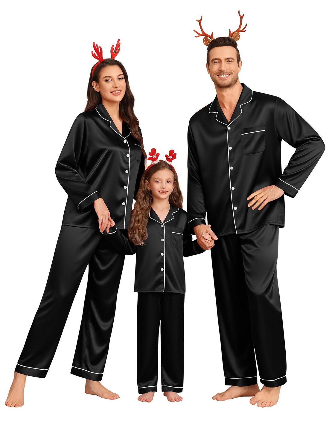 SWOMOG Family Matching Pajamas Set Silk Satin Button Down Sleepwear Long Sleeve Nightwear 2 Pcs Pj Set S-XXL