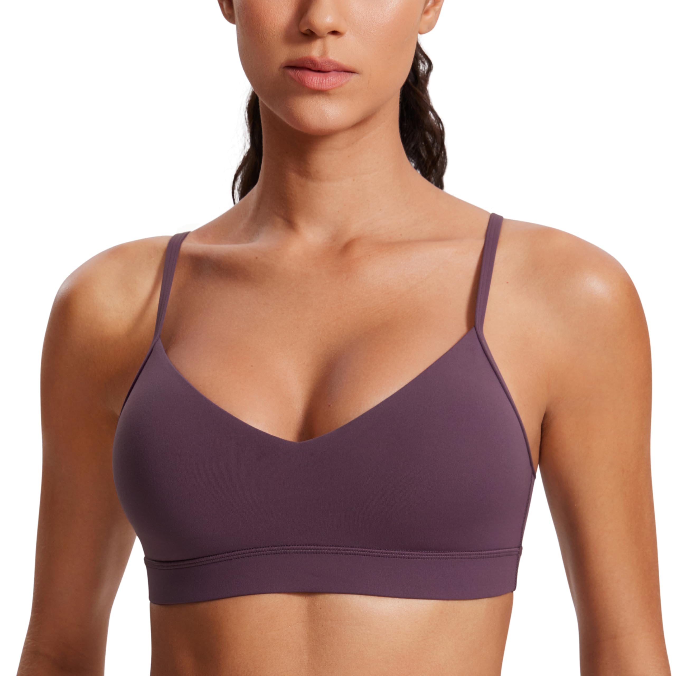 CRZ YOGA Butterluxe V Neck Sports Bras | Light Support, Removable Pads, Yoga, Extremely Soft, Square Back, Adjustable Spaghetti Straps, for Women