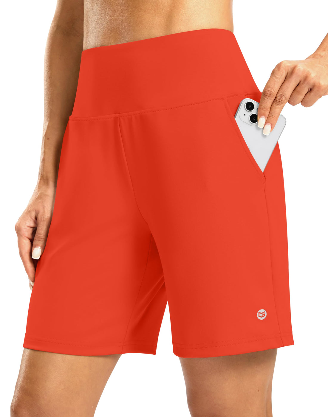 Women's Athletic Shorts with Zipper Pocket 7" High Waisted Stretchy Bermuda Shorts for Women Workout Running Casual