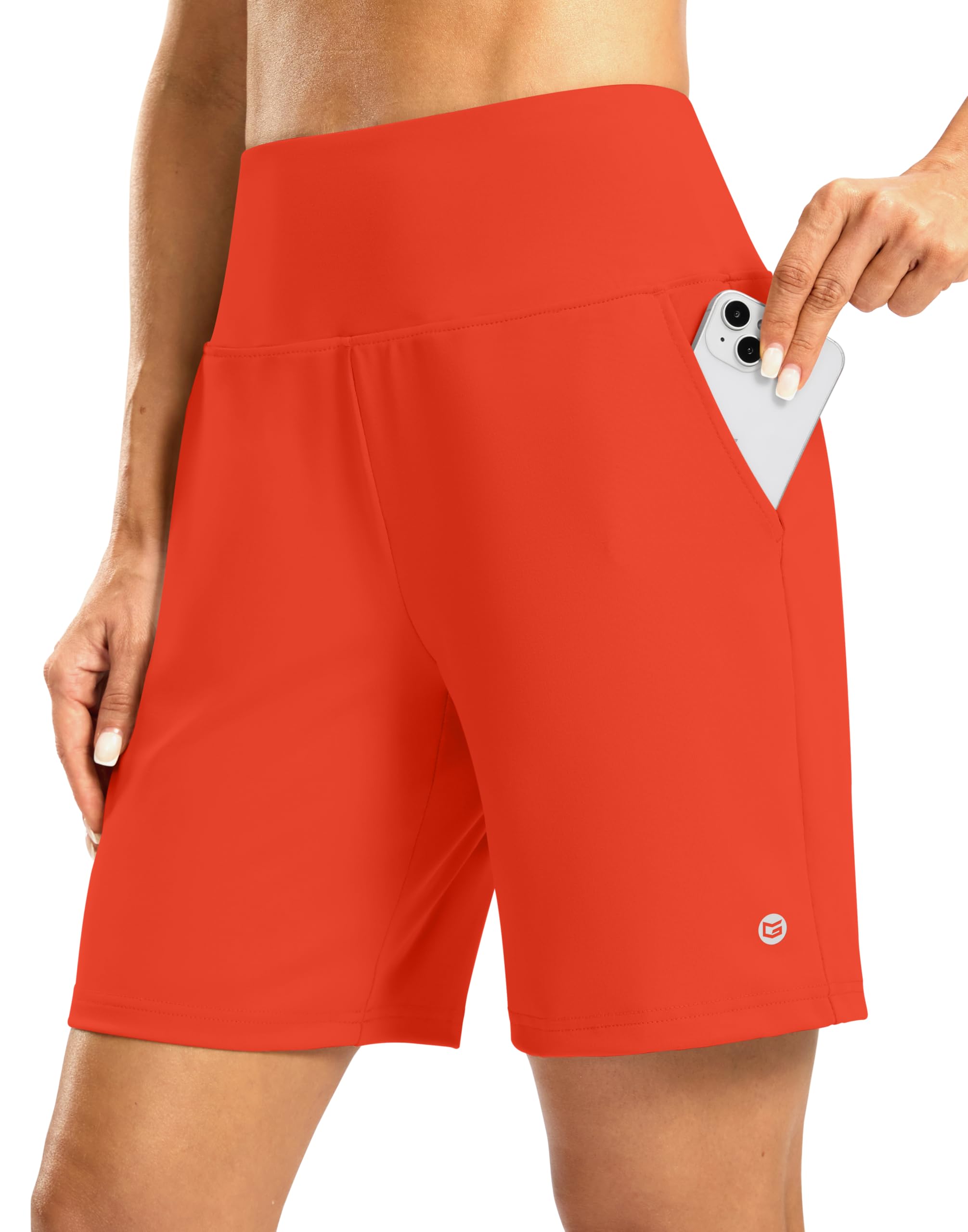 Women's Athletic Shorts with Zipper Pocket 7" High Waisted Stretchy Bermuda Shorts for Women Workout Running Casual