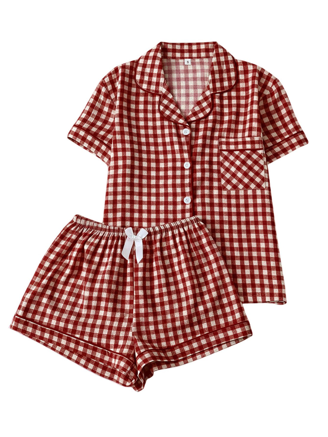 Verdusa Pajamas Sets 2 Piece Gingham Cute Button Down Shirts with Shorts