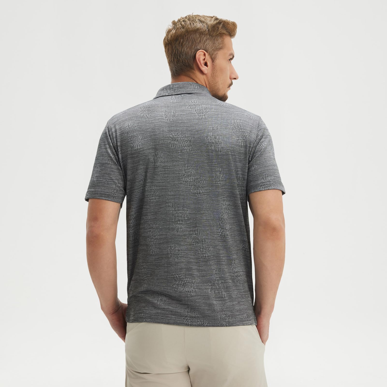 M MAELREG Short Sleeve Golf Shirts for Men Moisture Wicking Performance Lightweight Jacquard 3 Button Polo Shirts for Men