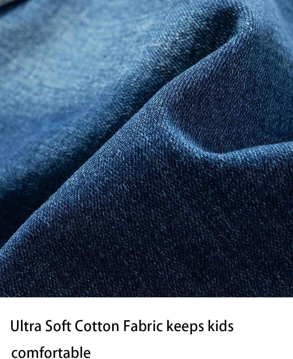 Boys' Blue Denim Jeans Elastic Waist Cotton Pants for Kids