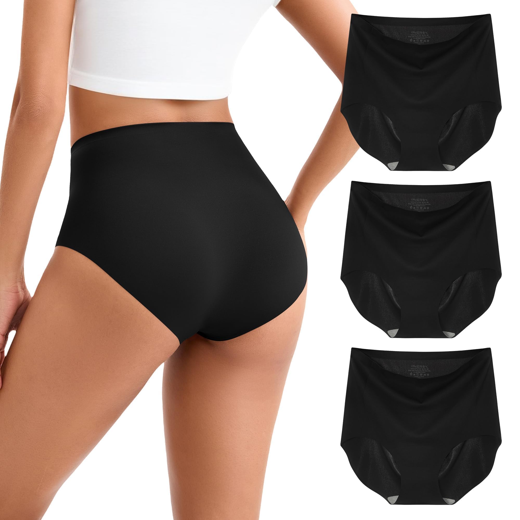 INNERSY Women's High Waist Seamless Underwear No Show Panties Full Coverage Briefs 3-Pack