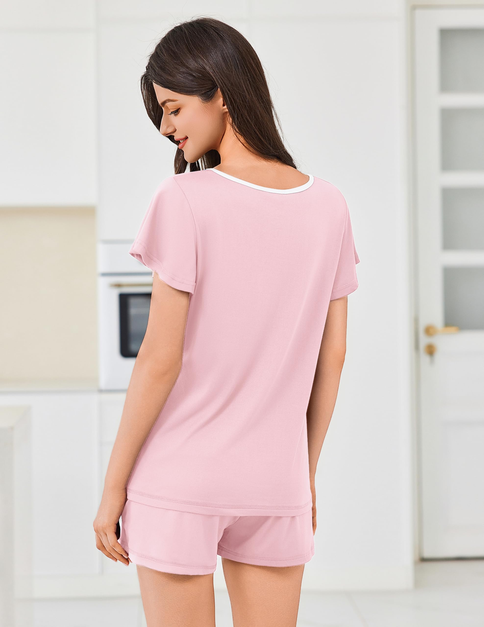 Ekouaer Womens Pajama Set Summer Short Sleeve Pjs Sleepwear Cute 2 Piece Lounge Sets S-XXL