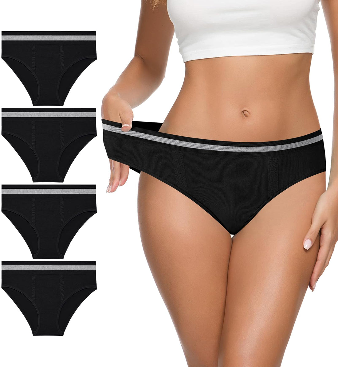 Eiggam Women's Cotton Bikini Panties,High-Cut Full Coverage Stretch Cool Underwear for Women