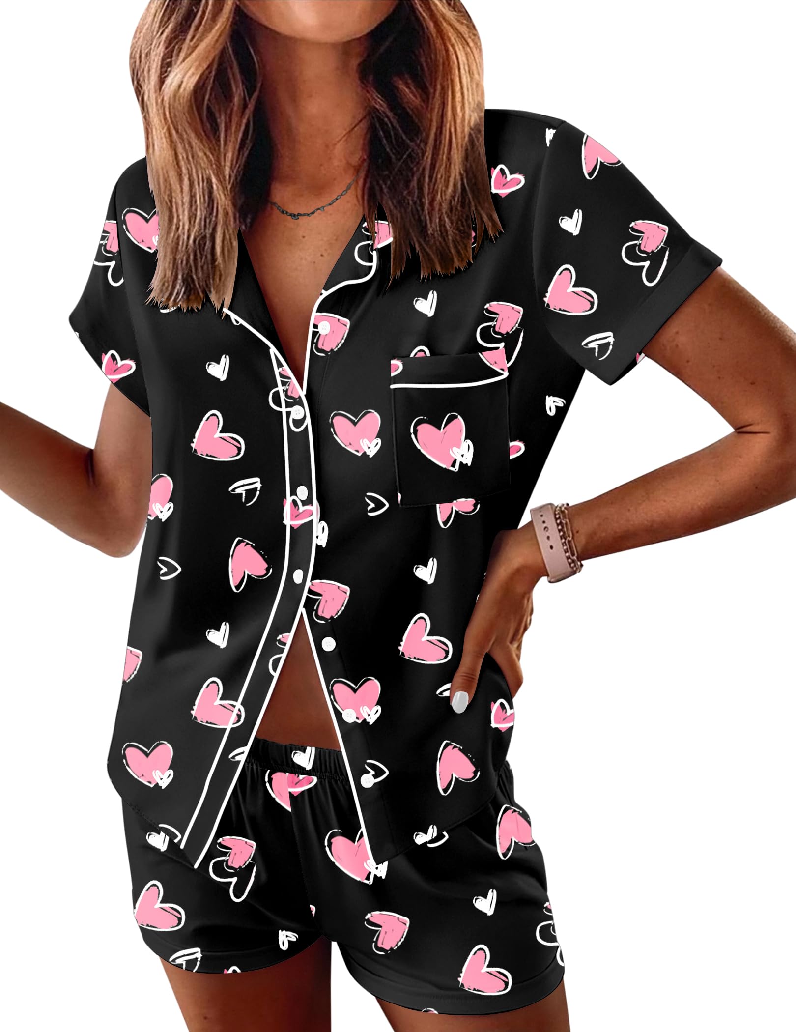 Ekouaer Womens Pajama Sets Button Down Lounge Set 2 Piece Pjs Sets