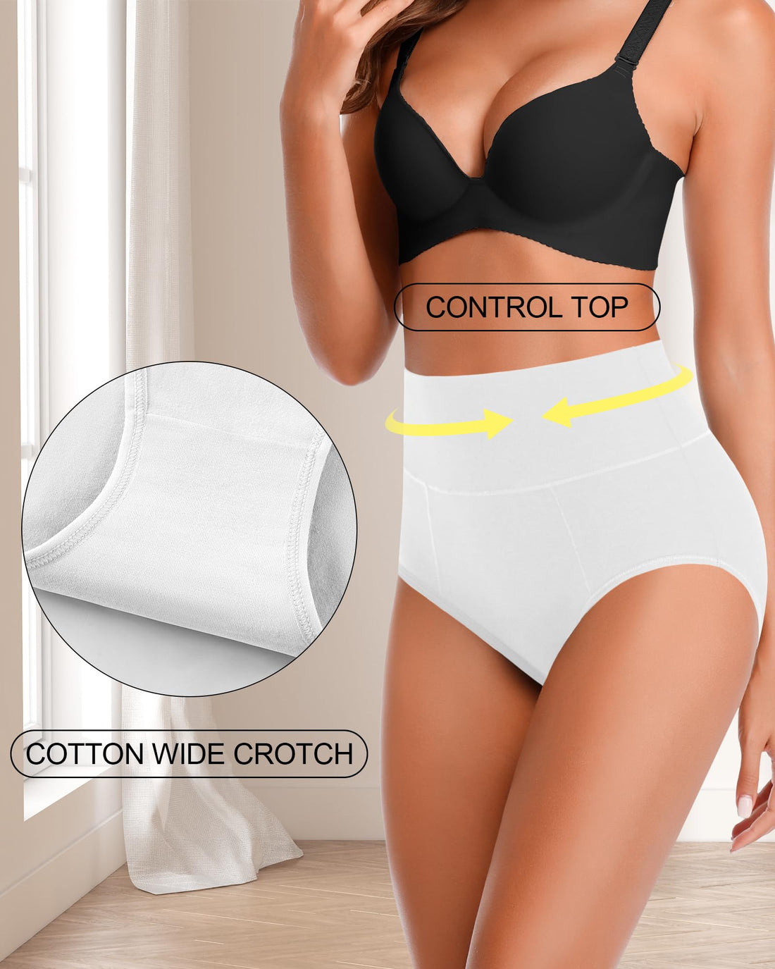 ASIMOON Tummy Control High Waisted Underwear for Women Cotton Plus Size Full Coverage Panties Ladies Briefs