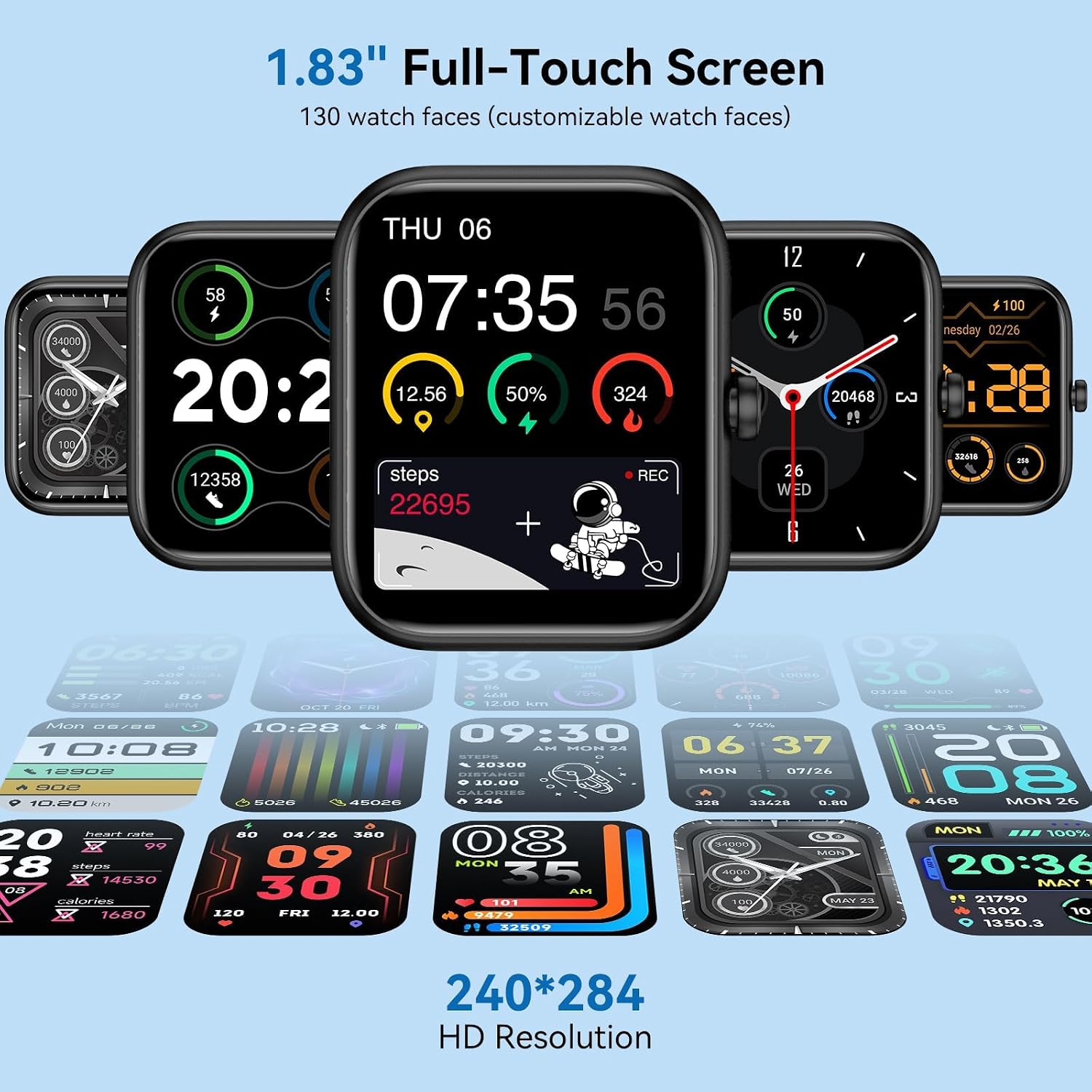 Smart Watch with Alexa Built-in, 1.83" HD Health Fitness Tracker, Bluetooth Calls/Notifications, 120+ Sports Modes, 24/7 Heart Rate/Sleep Tracking, IP68 Waterproof for iPhone and Android (Black)