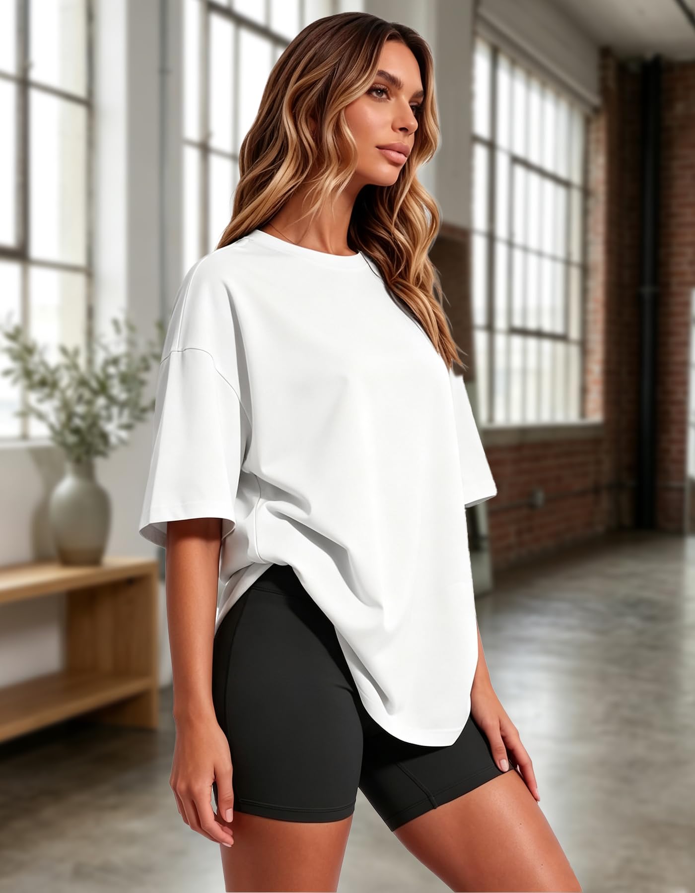 HOPLYNN 3 Pack Oversized Tshirts for Women, Summer Baggy Loose Fit Tops Crew Neck Workout Tees Plus Size T Shirts