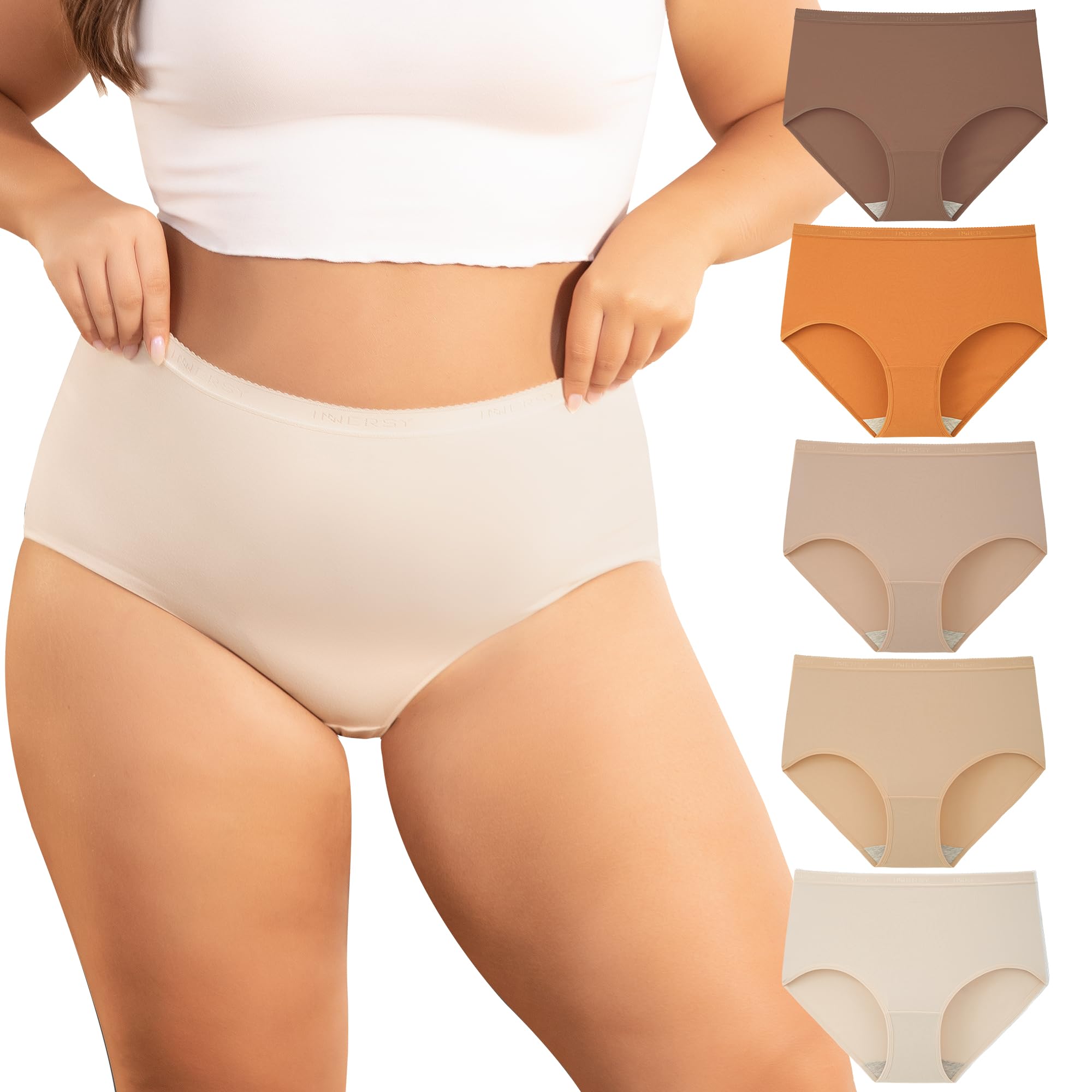 INNERSY Plus Size XL-6XL Big Curvy Woman Cotton Underwear High Waist Briefs 5-Pack