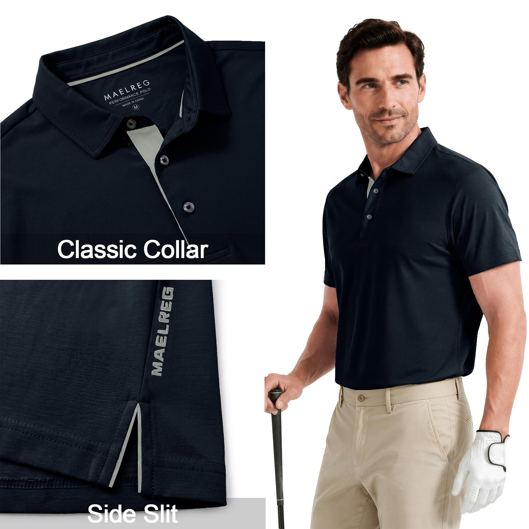 M MAELREG Mens Golf Shirt Short Sleeve Moisture Wicking Slim Fit Performance Casual Roma Knit Golf Polo Shirts for Men