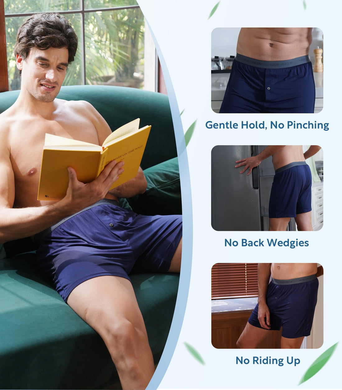 DAVID ARCHY Men's Bamboo Rayon Boxers Breathable Cooling Mens Boxer Shorts with Button Fly Relaxed Fit Underwear 3/4/5 Pack