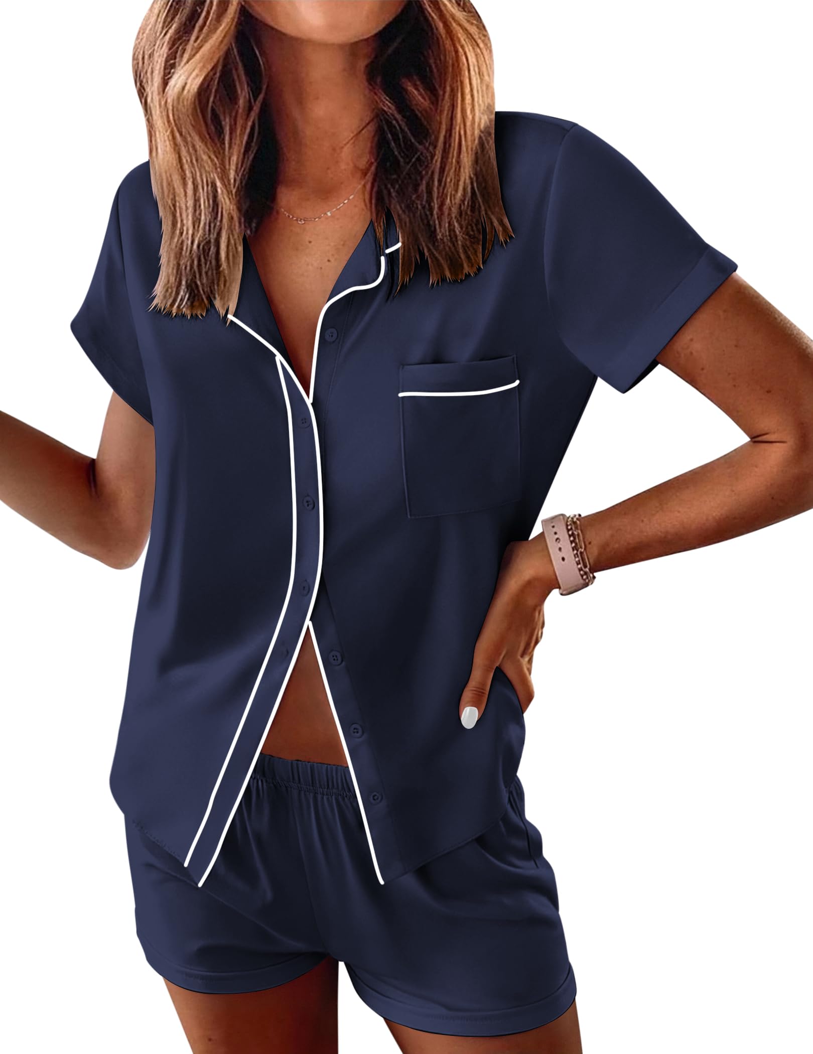 Ekouaer Womens Pajama Sets Button Down Lounge Set 2 Piece Pjs Sets