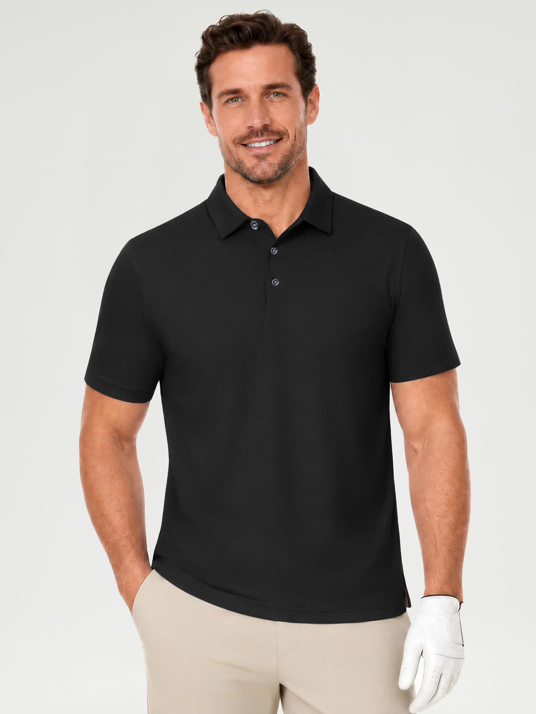 Mens Polo Shirts Short Sleeve Jacquard Casual Nylon Blend Solid Stylish Dry Fit Performance Collared Golf Polo Shirts for Men