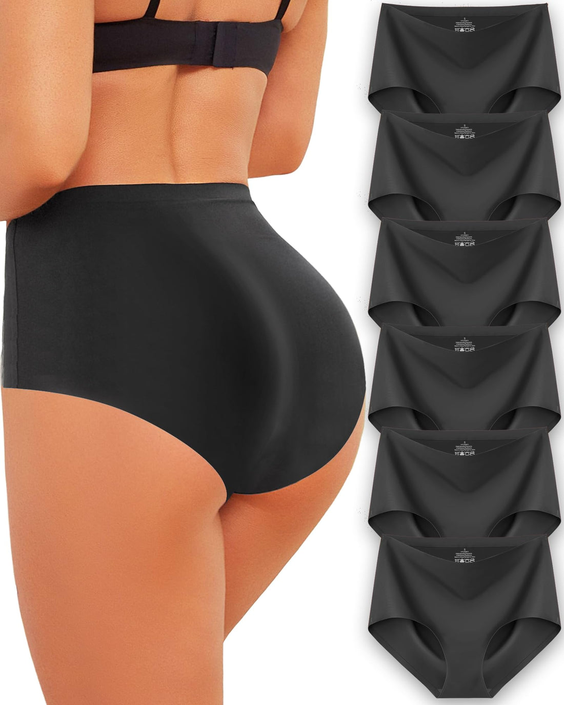 High Waisted Seamless Underwear for Women Full Coverage Hiphugger High Rise Silky No Show Briefs Panties 6 Pack