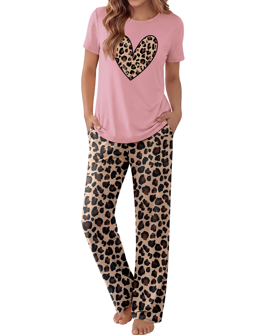 Ekouaer Pajama Set for Women 2 Piece Pjs Short Sleeve Top and Printed Pants
