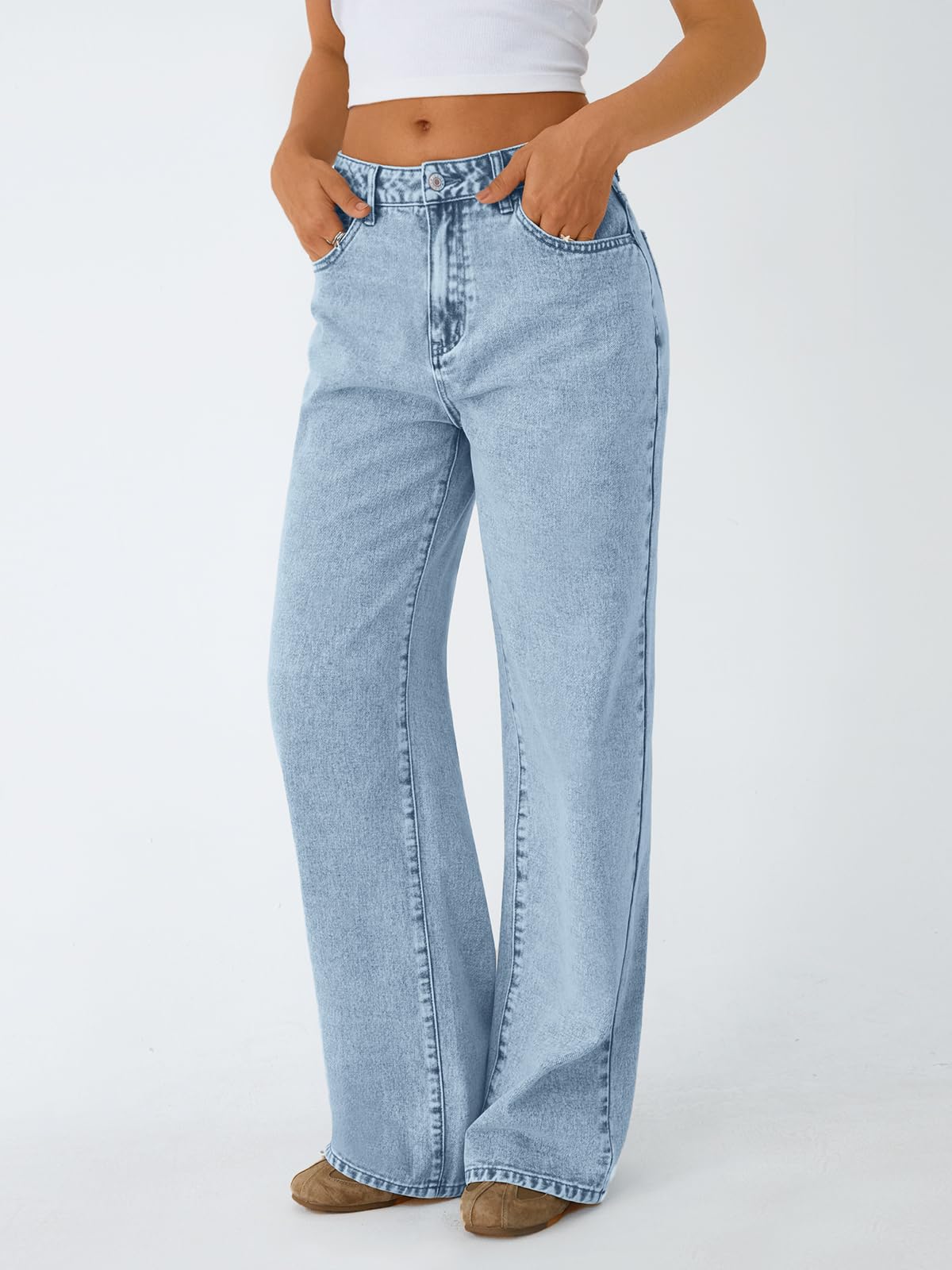 Trendy Queen Women High Waisted Straight Wide Leg Jeans Stretch Baggy Pants | High Rise Denim, Relaxed Fit Trousers, Retro Y2K Aesthetic, Streetwear Style, Long Straight Leg Pants
