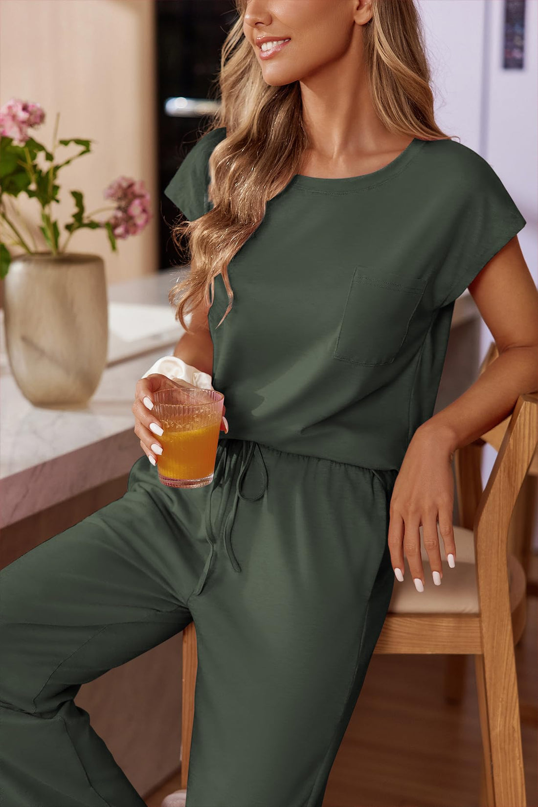 Ekouaer Womens Pajama Sets 2 Pcs Short Sleeve Lounge Set with Pockets