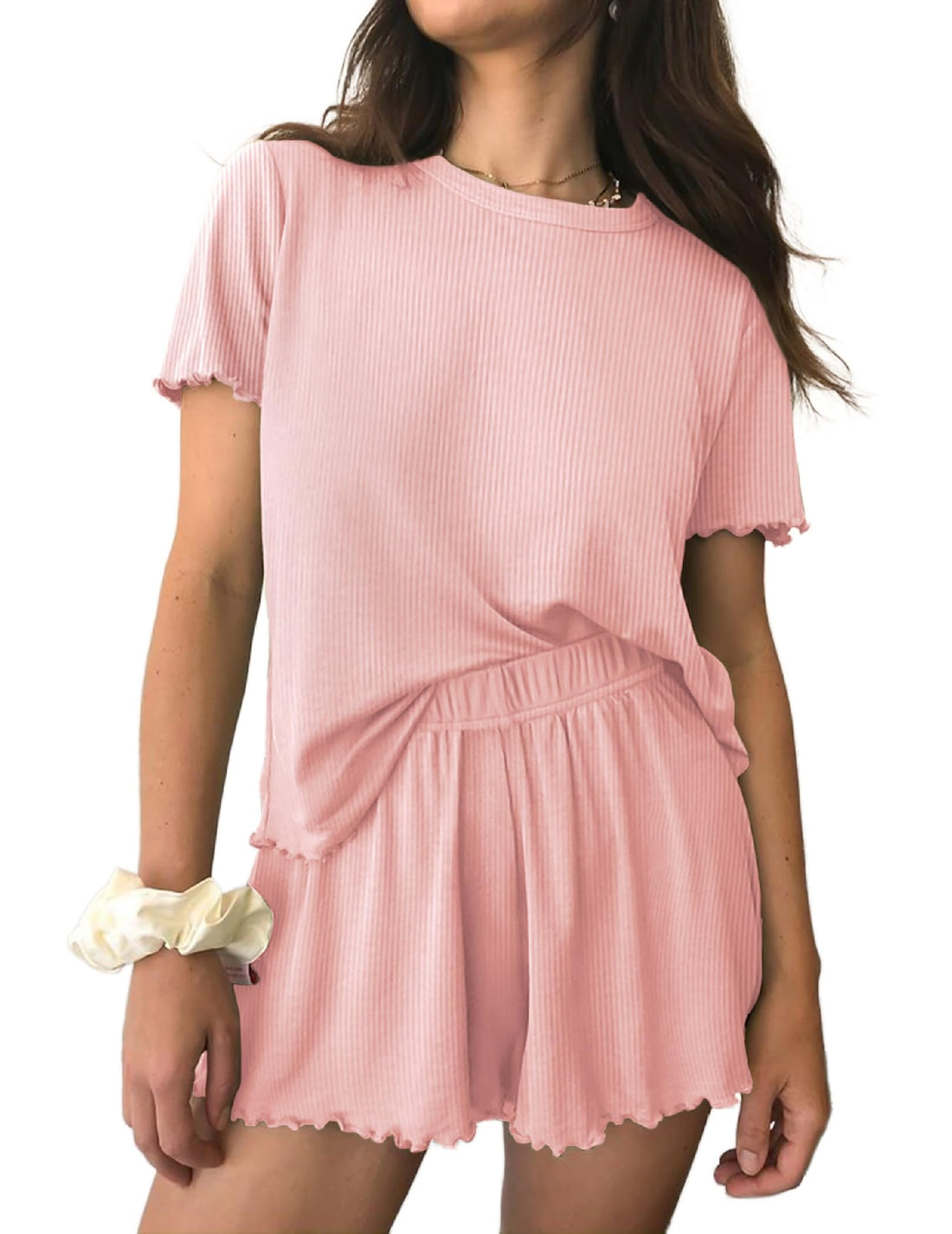 Ekouaer Womens Pajamas 2 Piece Ribbed Knit Pjs Short Sleeve Lounge Sets