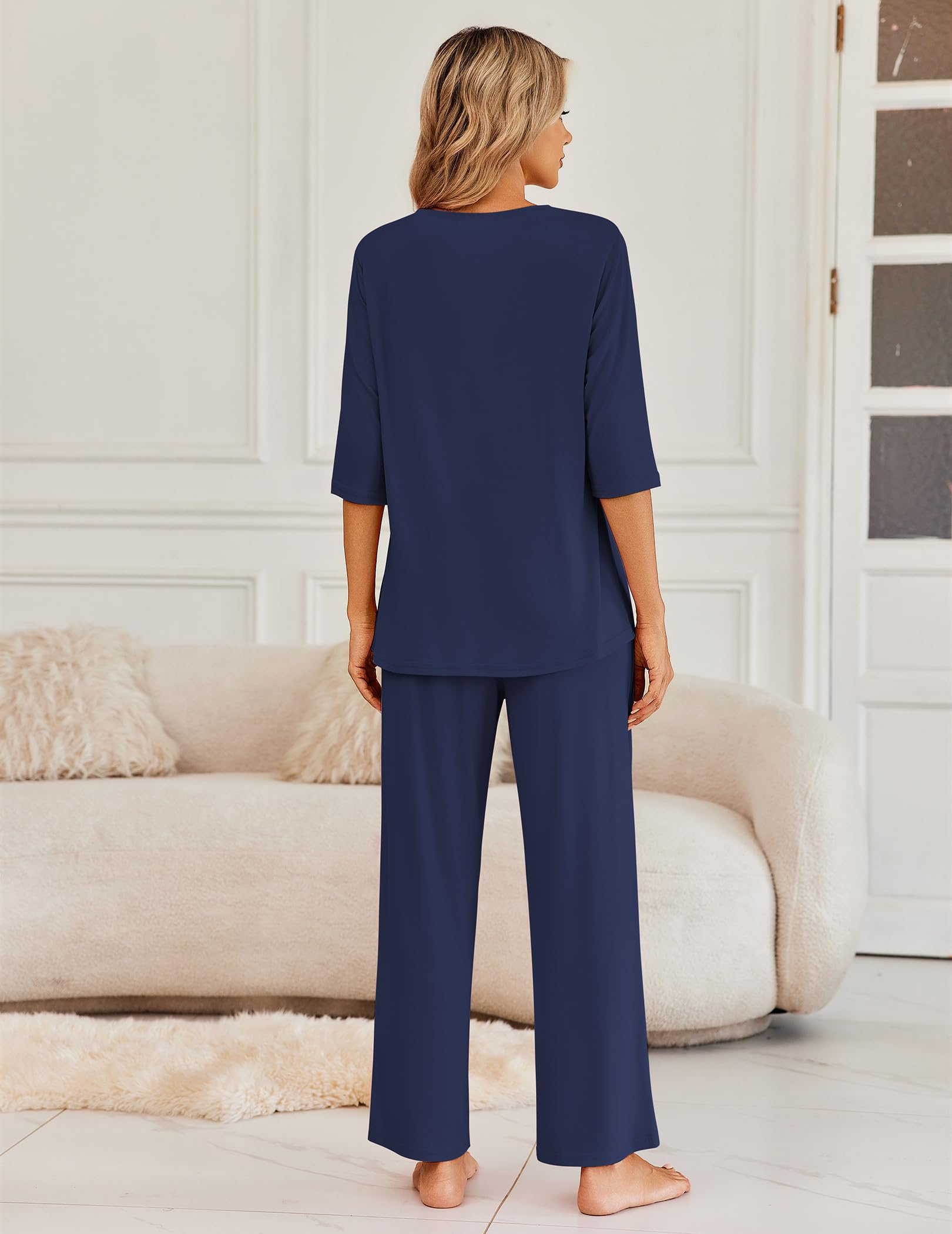 Ekouaer Womens Pajamas Set 2 Piece 3/4 Sleeve Tops Long Pants Pj Set