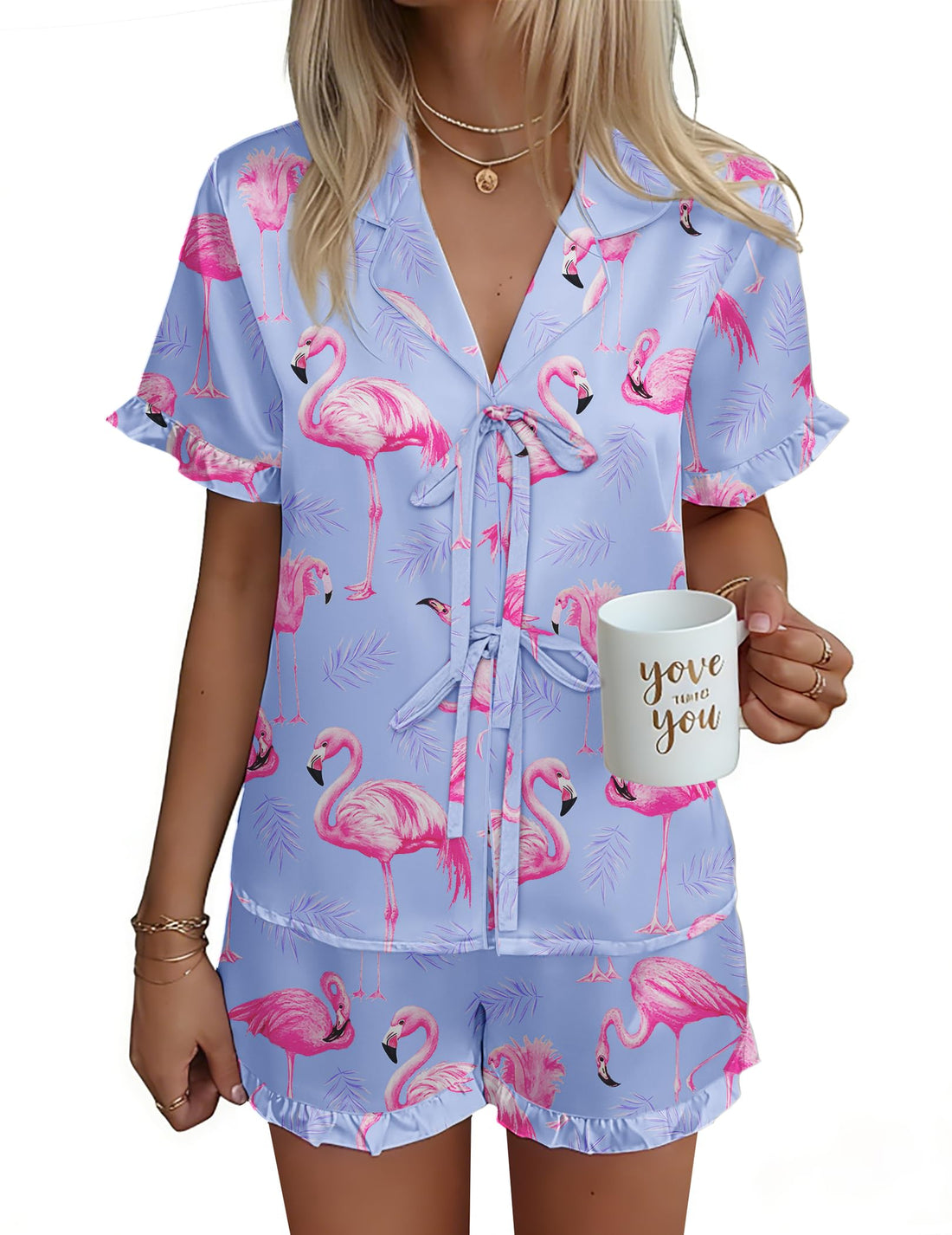 Ekouaer Satin Pajama for Women Short Sleeve Silky Pj Short Sets Lounge Set
