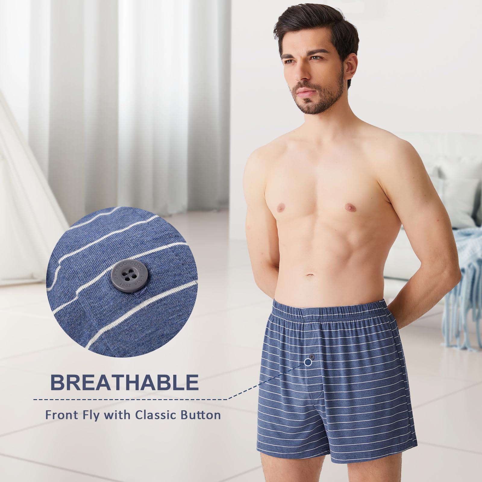 BAMBOO COOL Mens Boxers Short Classic Fit Soft Casual Underwear Loose Breathable Boxer Shorts for Men