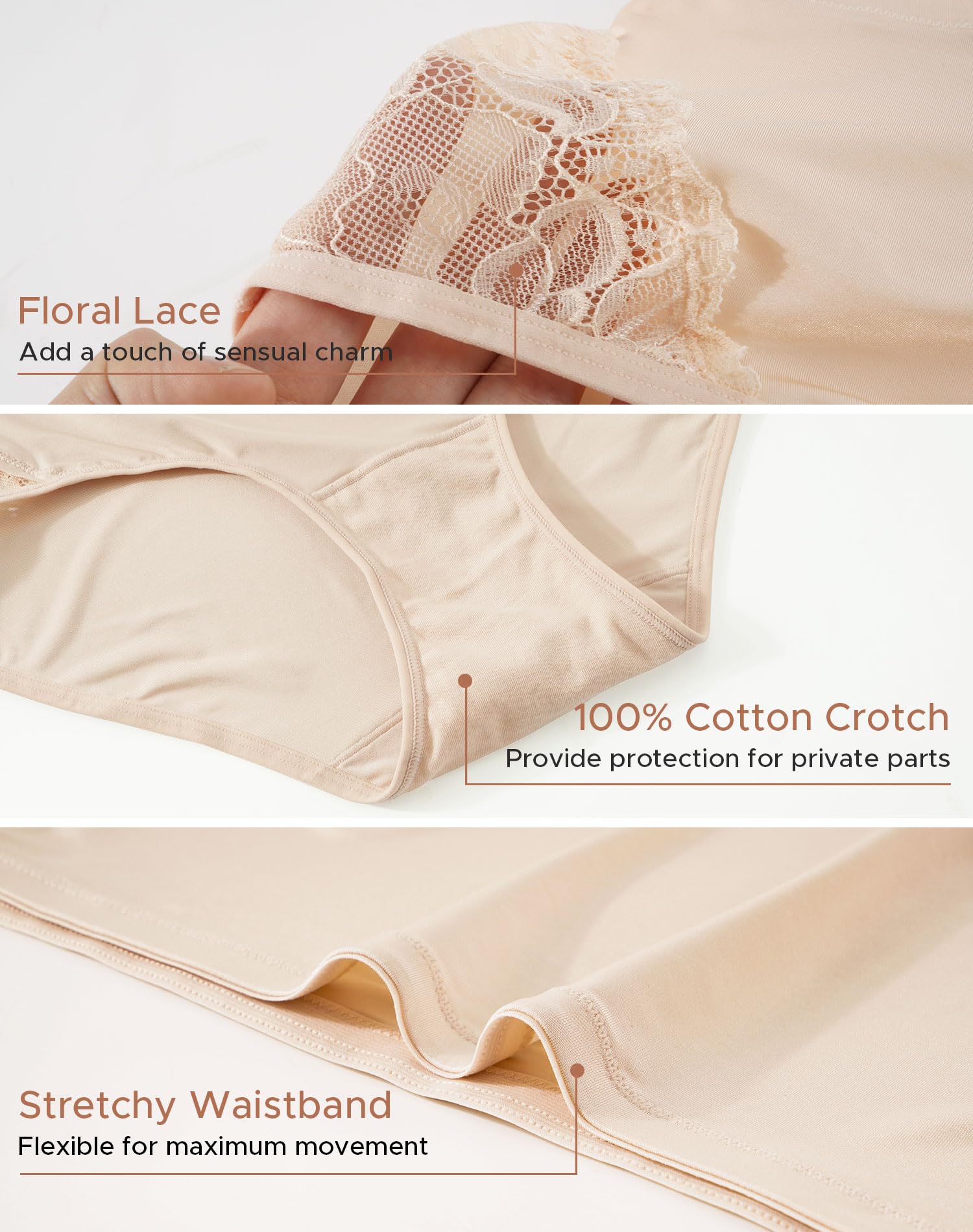 INNERSY Women's Lace Underwear Full Coverage Briefs 4 Pack | High Waisted Panties, Lightweight Stretch Nylon Blend, Quick-dry, Silky-Smooth, Breathable, Soft Cotton Crotch