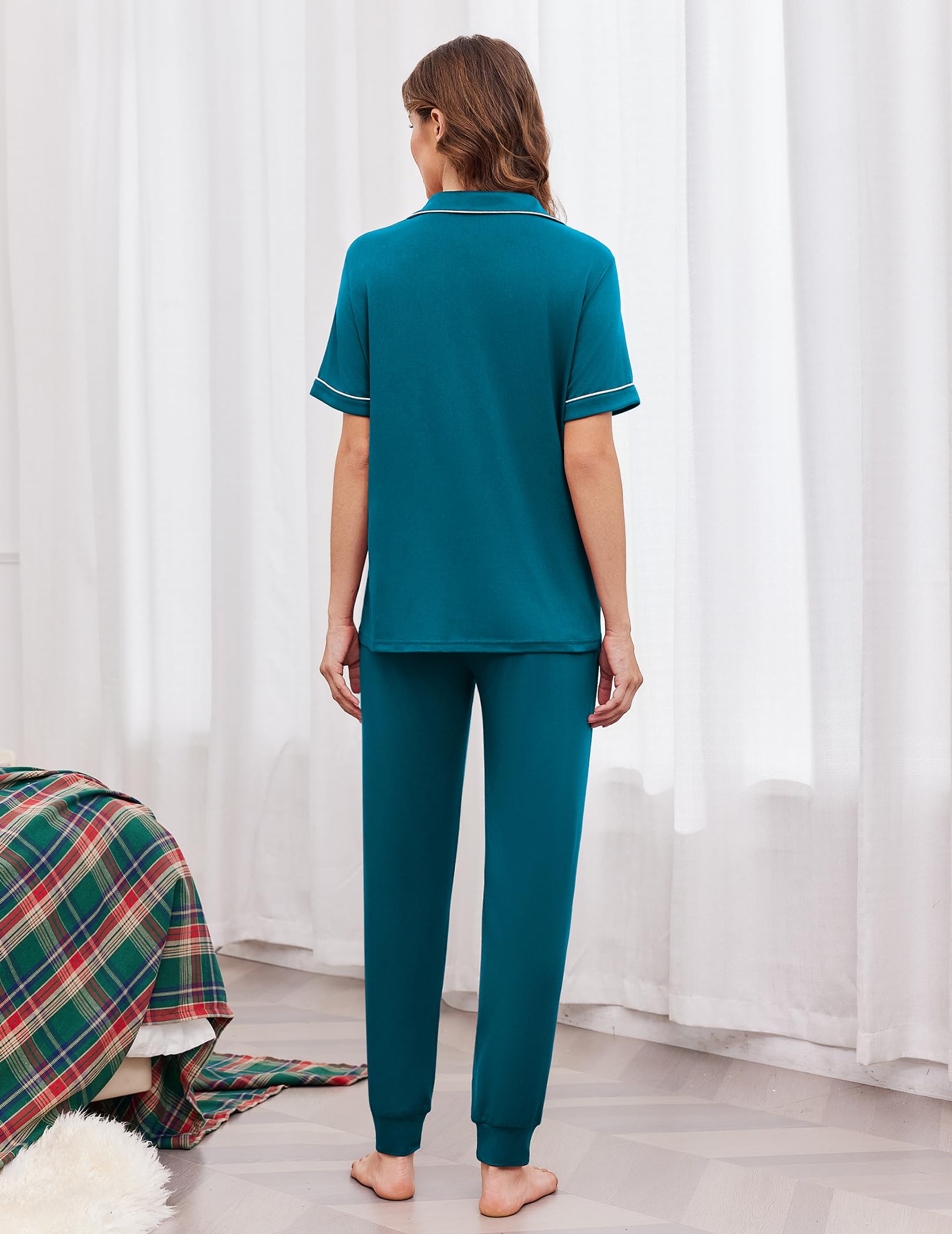 Ekouaer Women Pajama Set Short Sleeve Button Down Pjs with Jogger Pants