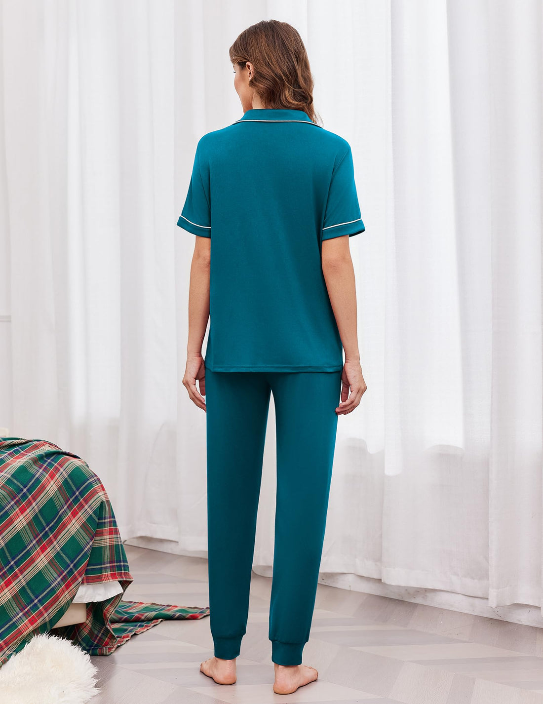 Ekouaer Women Pajama Set Short Sleeve Button Down Pjs with Jogger Pants