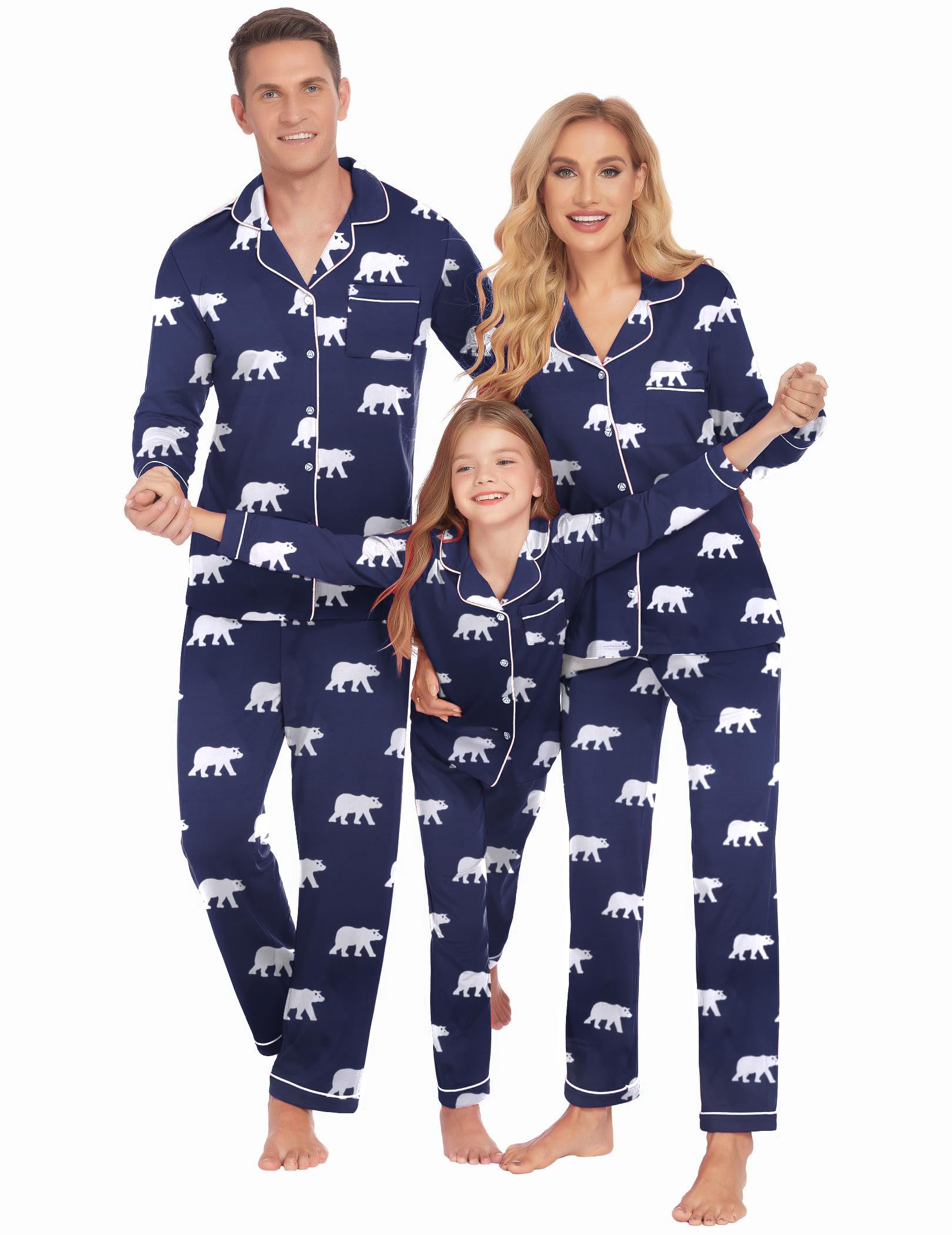 Ekouaer Christmas Family Matching Pajamas Long Sleeve Button Down Pj Set