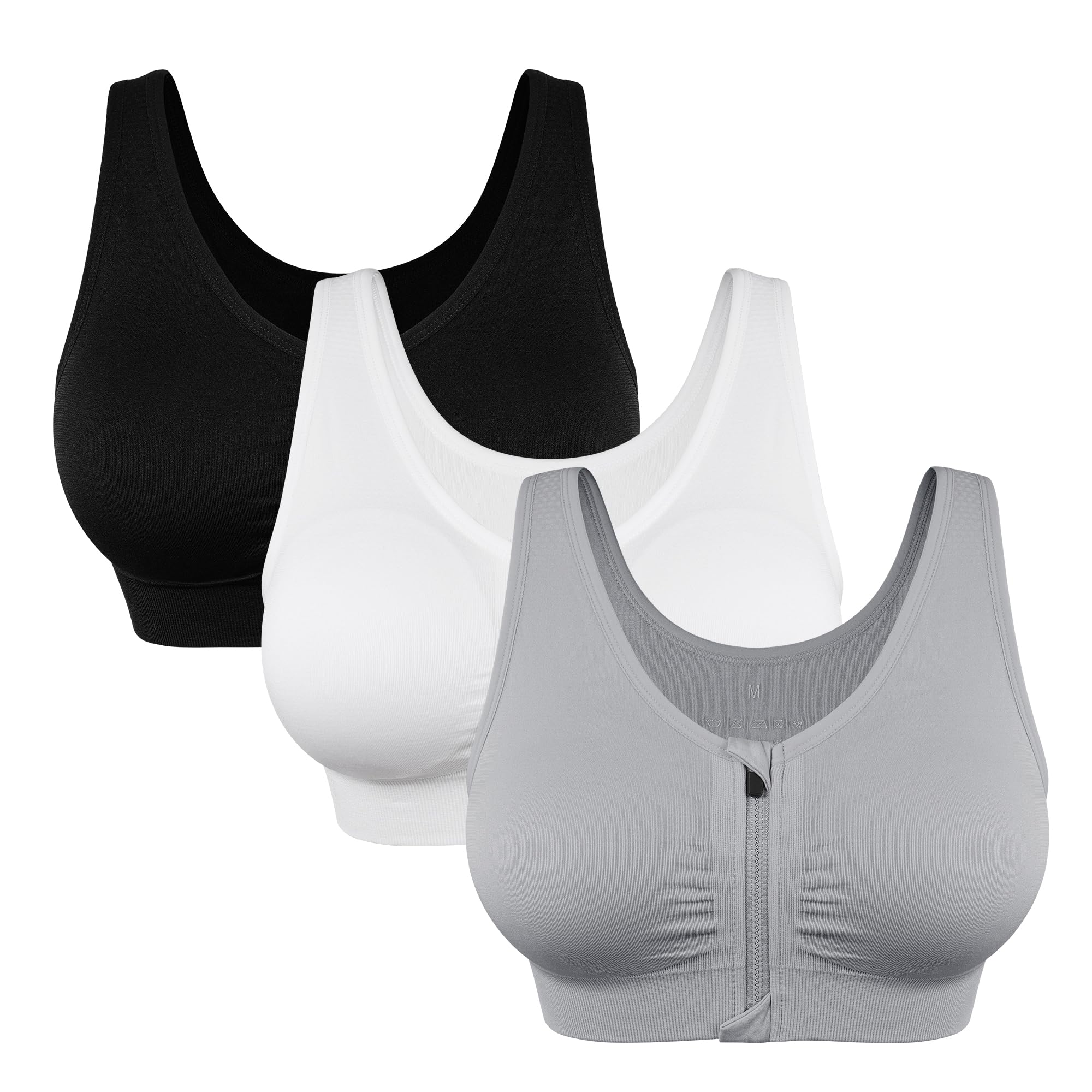 Women's Zip Front Sports Bra Wireless Post-Surgery Bra Workout Sports Bras | Zipper Front Closure, Surgical Mastectomy Bra, Post Op, Compression, Comfort, Medium Support, Active, Yoga, Removable Pads