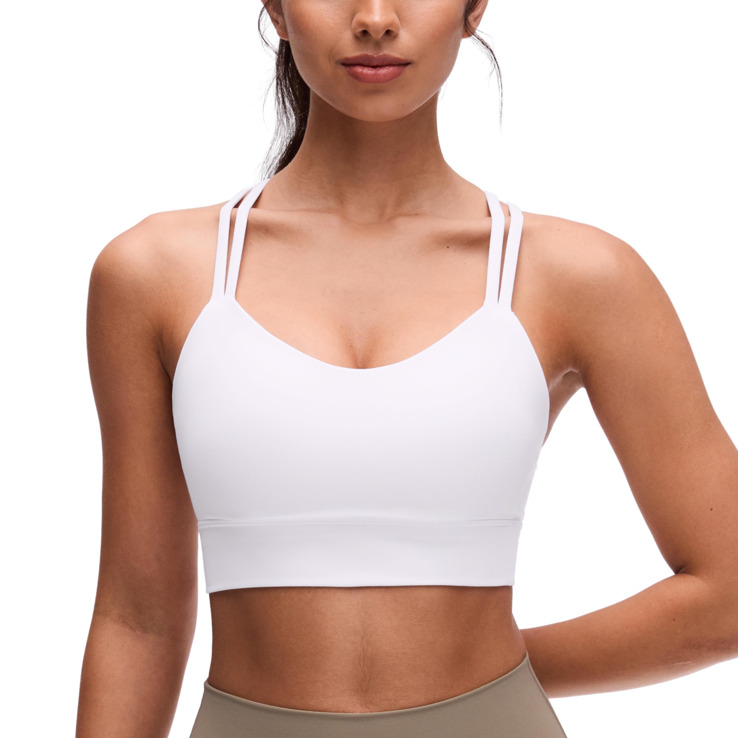 CRZ YOGA Softness Mold Butterluxe Sports Bras | Molded Cup, Light Support, Yoga, Extremely Soft, Longline, Strappy Back, Scoop Neck, for Women