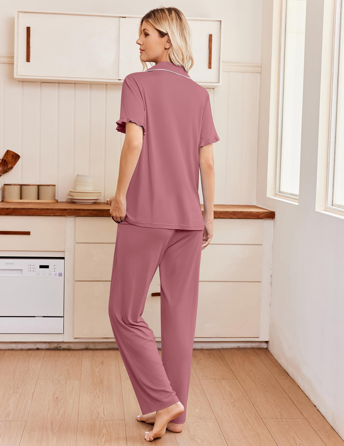 Ekouaer Pajamas for Women Set Button Up Soft Pjs Short Sleeve Lounge Sets