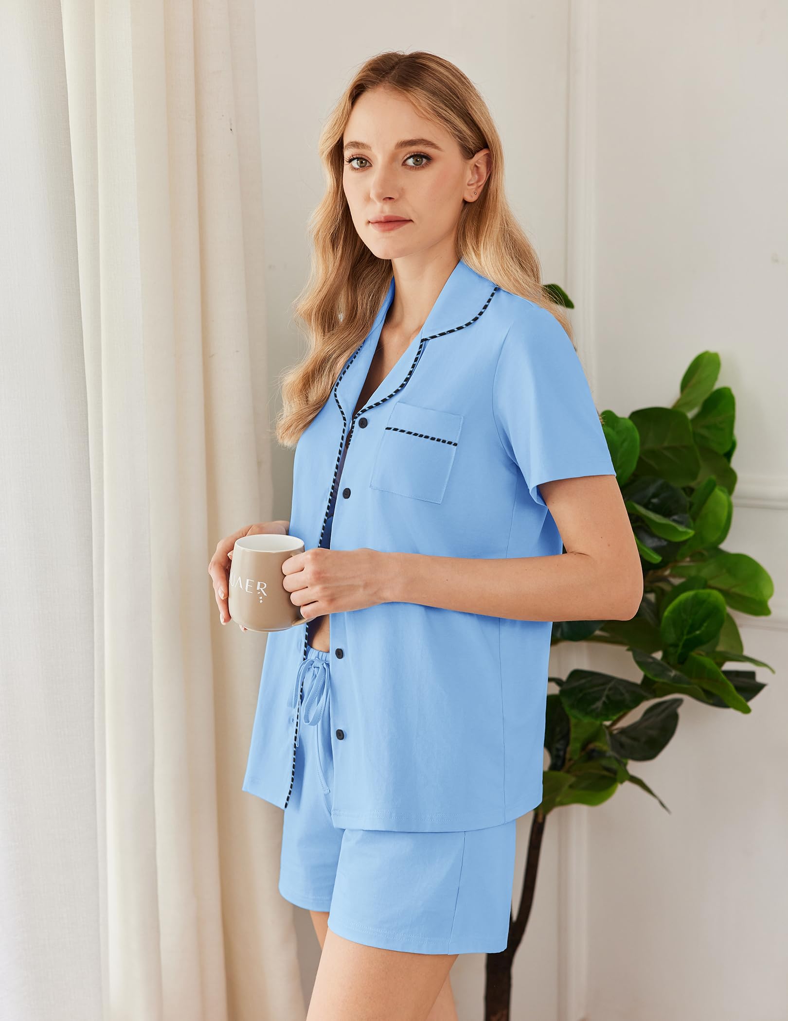 Ekouaer Pajamas for Women Set Button Down Short Sleeve Sleepwear 2 Piece pj