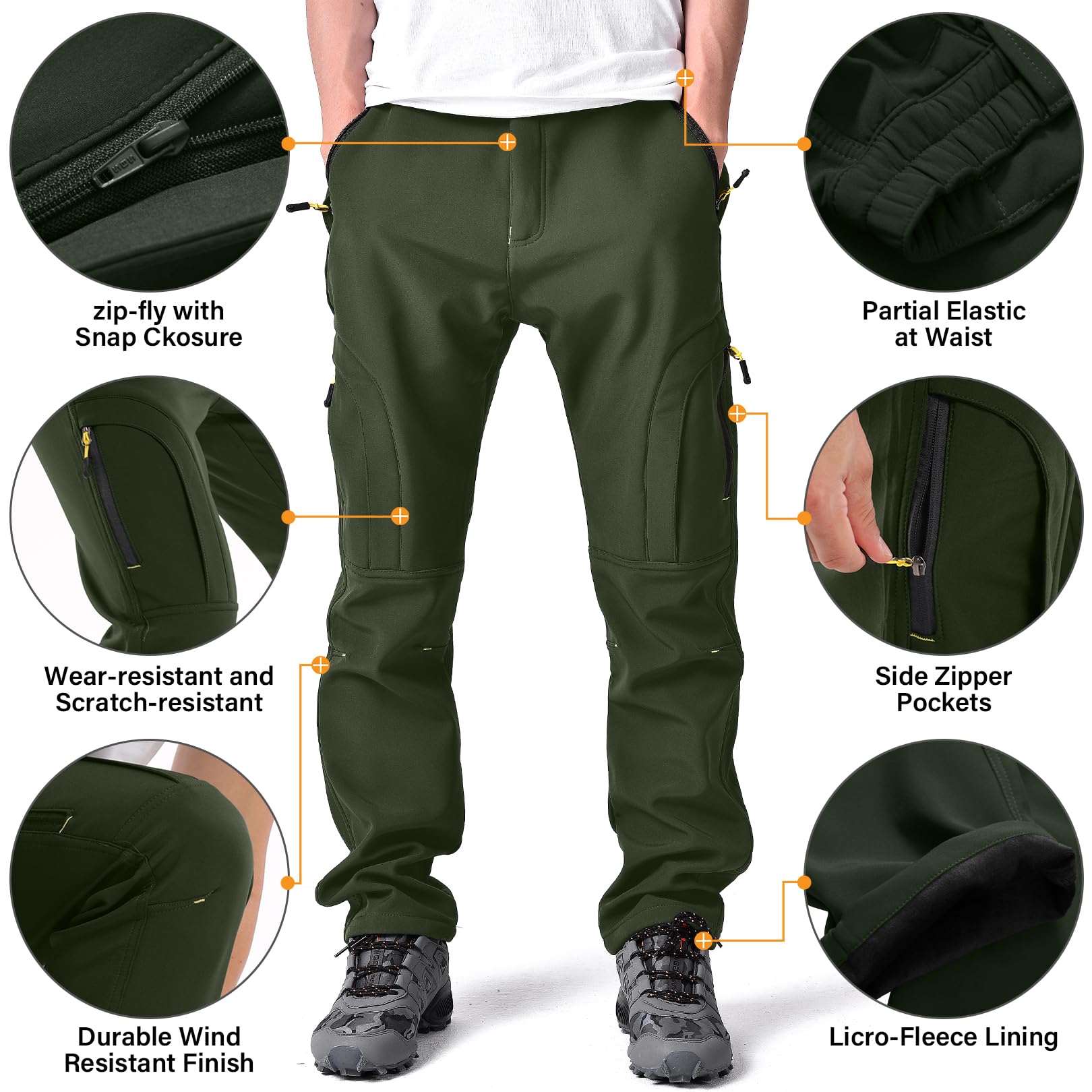 Toomett Men's hiking Snow Pants Skiing Winter Insulated Fleece lined Outdoor Water Repellent camping,walking,fishing